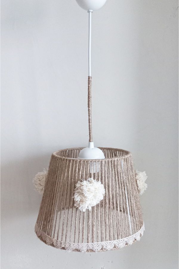 C&A&B KUZEY AVİZE-Design Pendant Lamp Chandelier with Wicker Rope Wrapped Conical Wire Lace Strip and Pompom 1