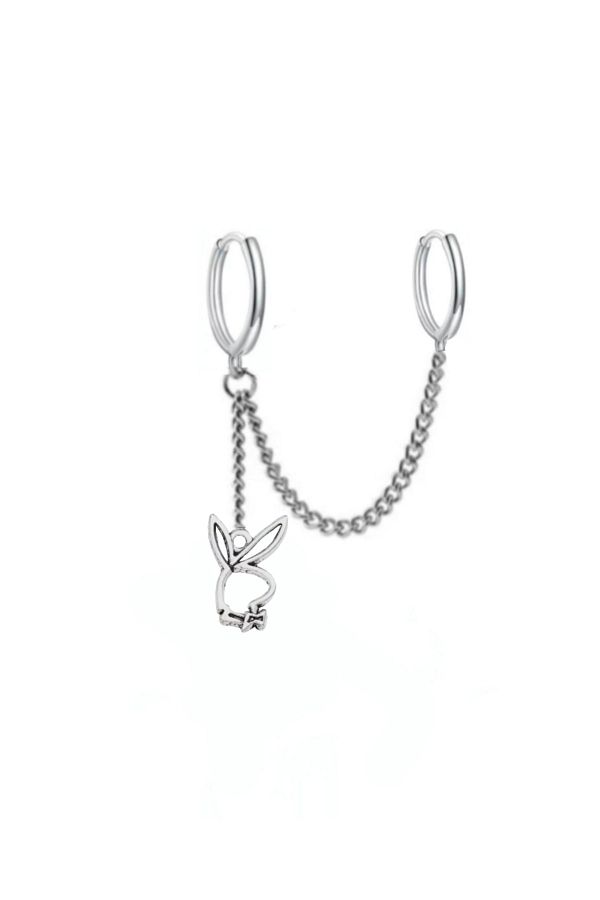 Tak Concept 2 Piece Playboy Rabbit Dangle Hoop Earrings