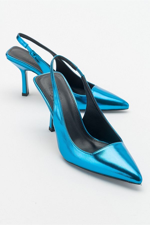 Metallic blue high heels on sale