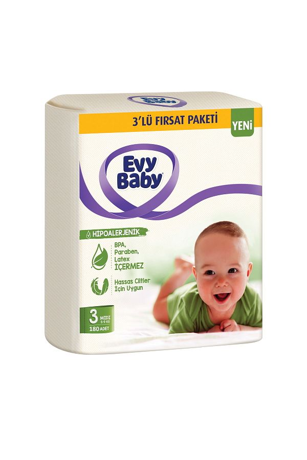 Evy Baby-Baby Diapers 3-Piece Opportunity Pack Size 3 180 Pieces 1