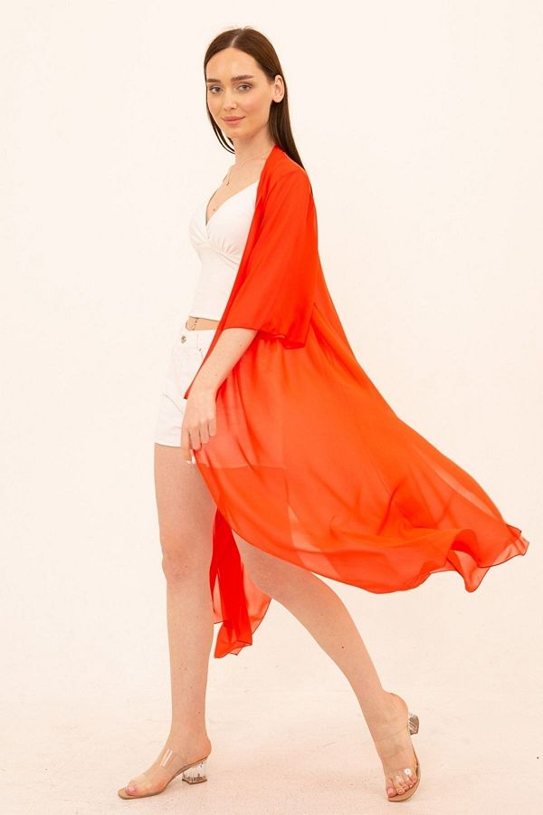 Laranor Red Chiffon Slit Kimono Cardigan Trendyol
