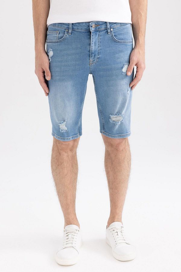 Defacto Slim Fit Narrow Fit Regular Waist Skinny Leg Jean Bermuda Shorts A6432ax23sm Trendyol