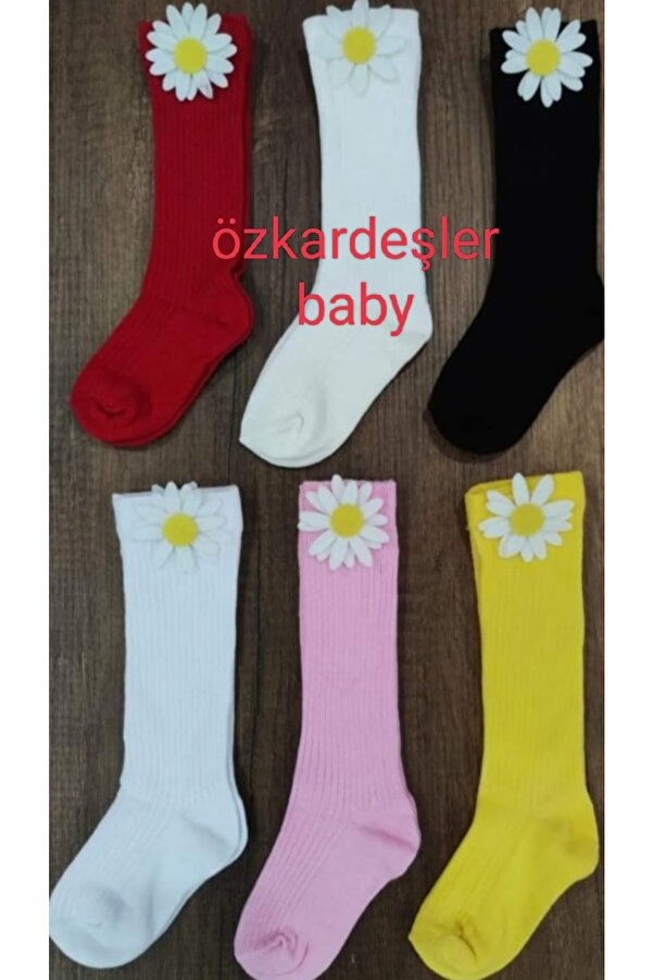ÖZKARDEŞLER BABY Bebek Diz Altı Çorap Keçe Fükürlü Papatya 6lı