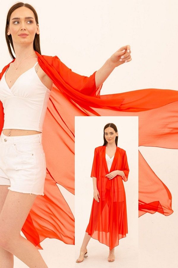 Red chiffon cardigan on sale