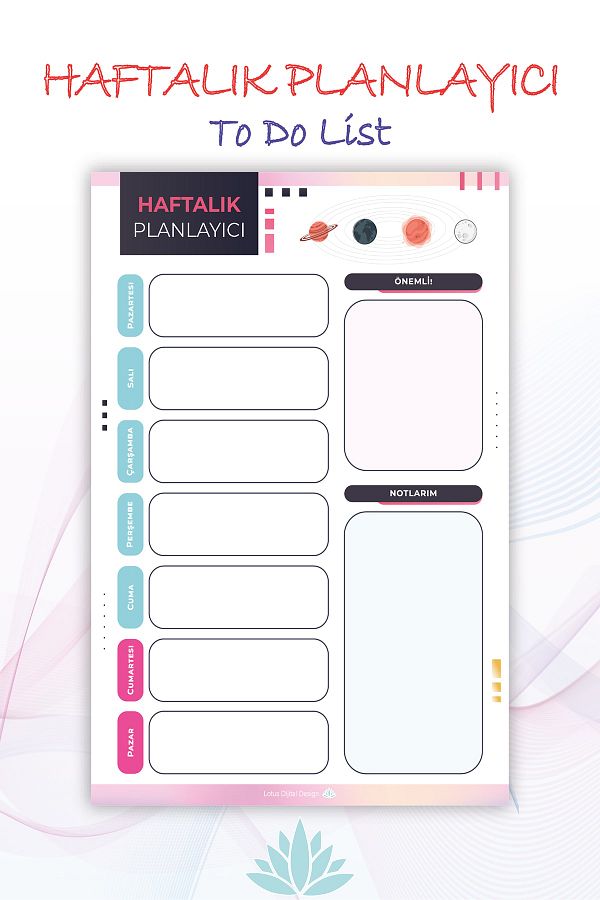 Lotus-Weekly To Do, To Do List, Daily To Do, Notebook, Planner, Memo Pad, Reminder, A5 1