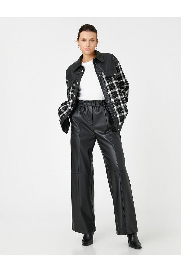 Wide leg faux leather trousers online