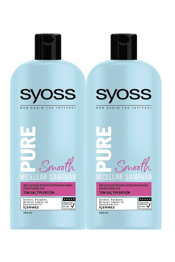 Syoss-550Ml X 2 Pure Smooth Micellar Shampoo 1
