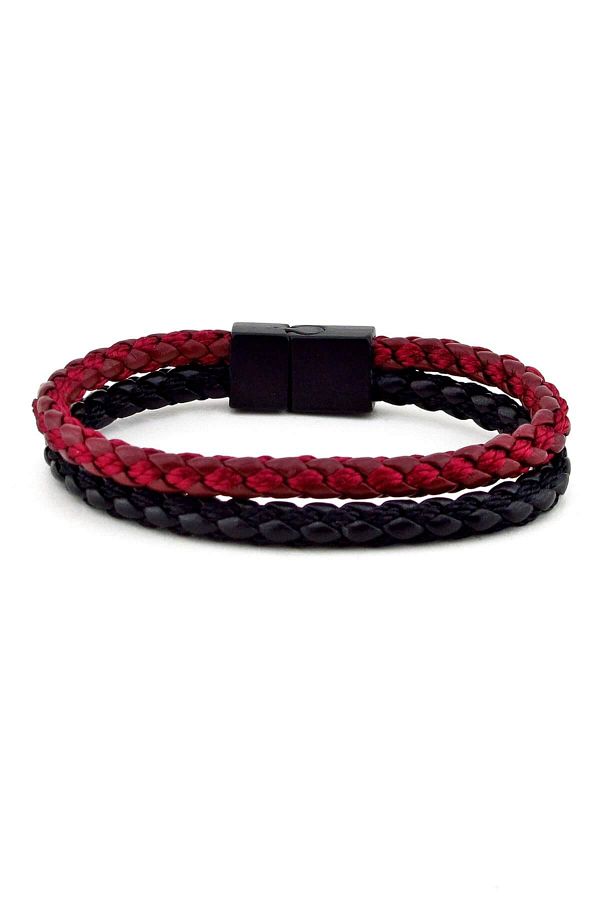 Solfera-Men's Red Black Special Leather Bracelet Bt177 1