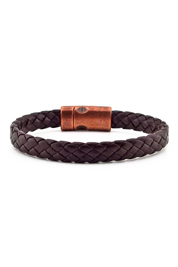 Solfera-Men's Bronze Metal Magnetized Navy Blue Leather Bracelet BT340 1