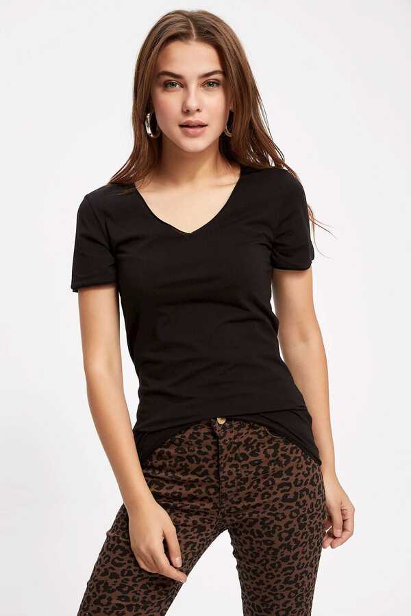 DeFacto-Γυναικείο T-shirt V-Neck Basic I1073AZ.19SP.BK27 1