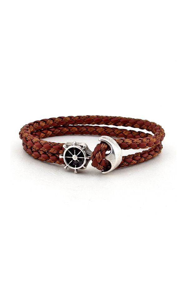 Solfera-Men's Anchor Rudder Sailor Leather Bracelet BT194 1