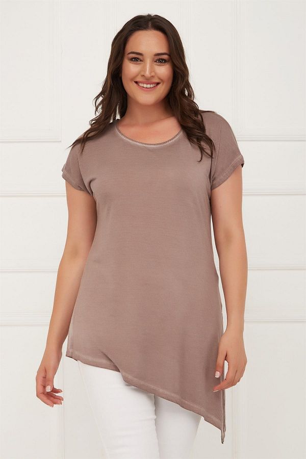 Seamoda-Women's Side Slit Fat Wash Tunic Light Brown-Bb PRA-236309-003283 1