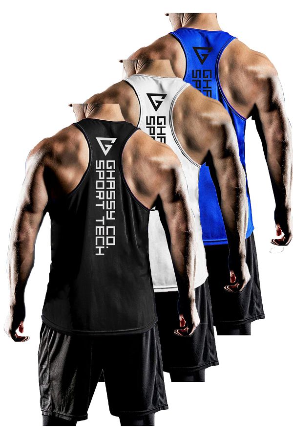 GHASSY CO.-Pack of 3 Men's Dry Fit Y-back Gym Fitness Athlete Gym-101 1
