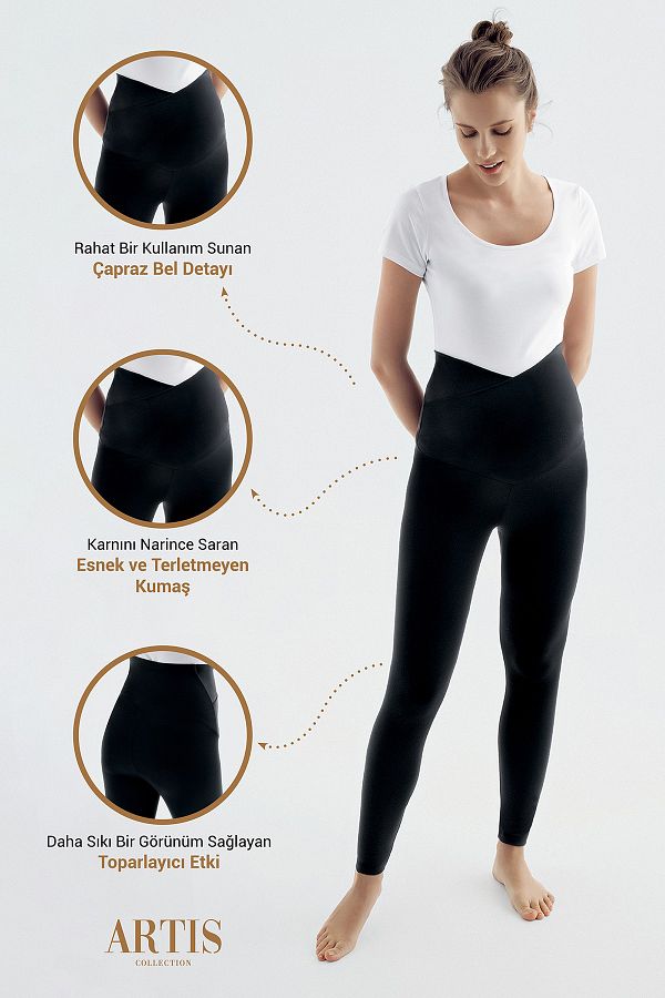 Artış-Magas derekú kismama leggings keresztezett derékrésszel 1