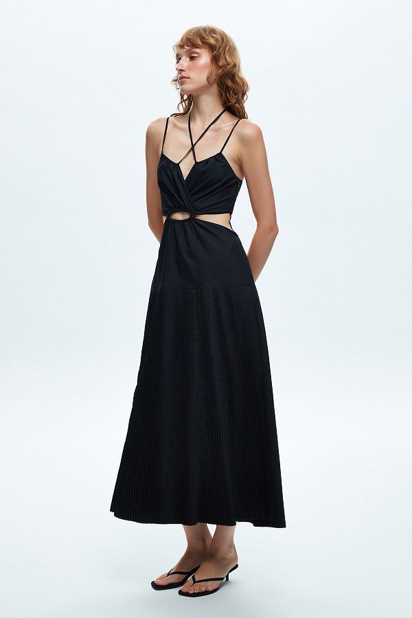 Love My Body Fashion Passion Long Dress with Window on Waist and Back and Pleated Trendyol