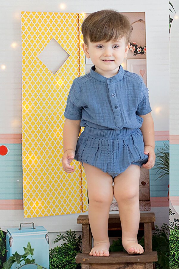 Organicera Organik Müslin Bebek Şort,ındıgo