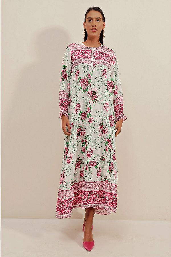 Bigdart-1947 Modell gemustertes langes Kleid in Fuchsia 1