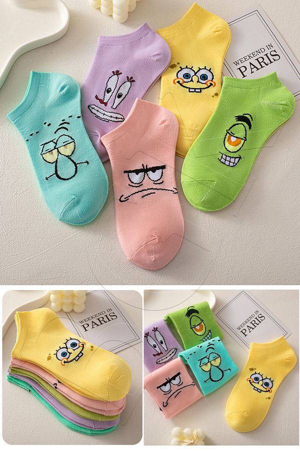 BGK-5 perechi de șosete scurte pentru copii cu model SpongeBob 1