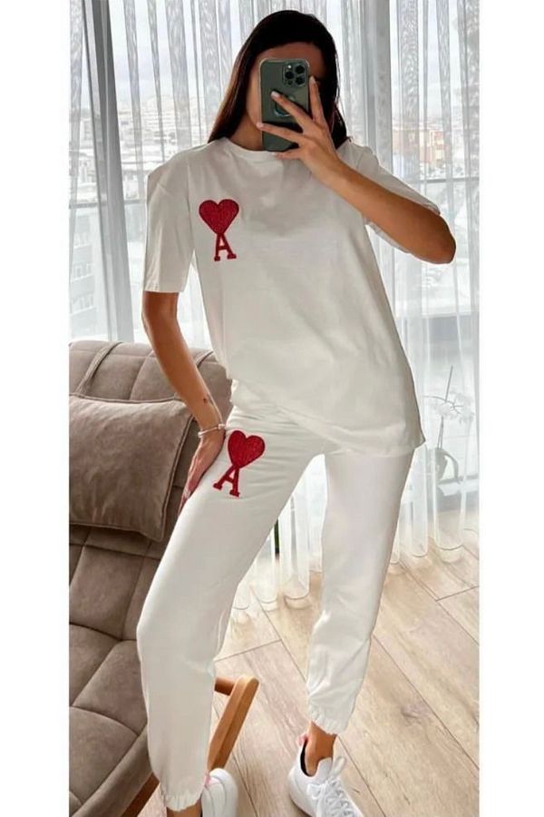 AMOR FACE Plus Size Special Design Red Heart Printed 100 Cotton Summer Women s Tracksuit Set Trendyol