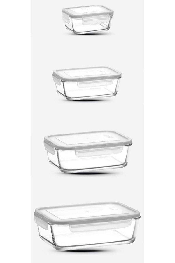LAV-Set of 4 White Glass Lock Storage - 1900Cc 1200Cc 800Cc 400Cc 1