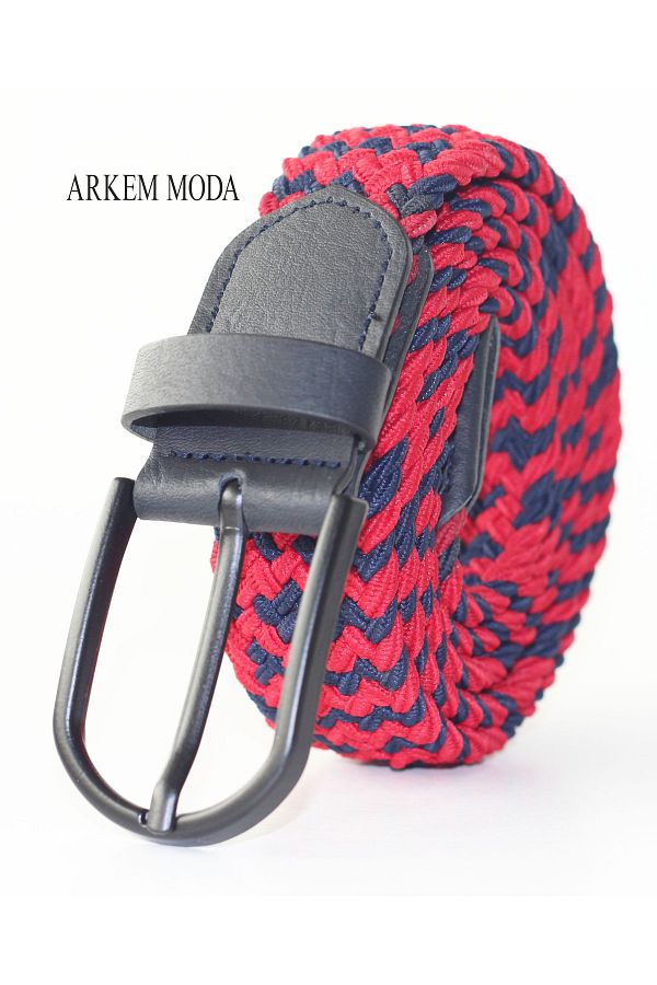 Arkem-Elastic Knit Belt, Red Navy Belt, Men's Sports, Jeans, Shorts Men's Belt 3.5 cm 1