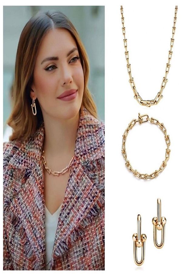 Madambb Women s Gold Stoneless Tiffany Necklace Earring Bracelet Set 3 Piece Trendyol