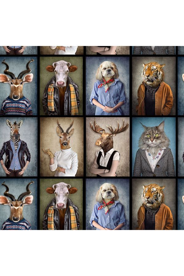 Tataroğlu Dijital Kumaş-Digital Printed Fabric with Animal Heads Pattern 1