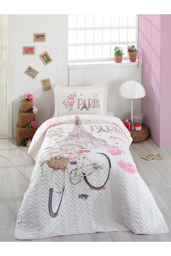 Clasy-Valletta Home Ranforce Single Bedspread Set Paris Love 1