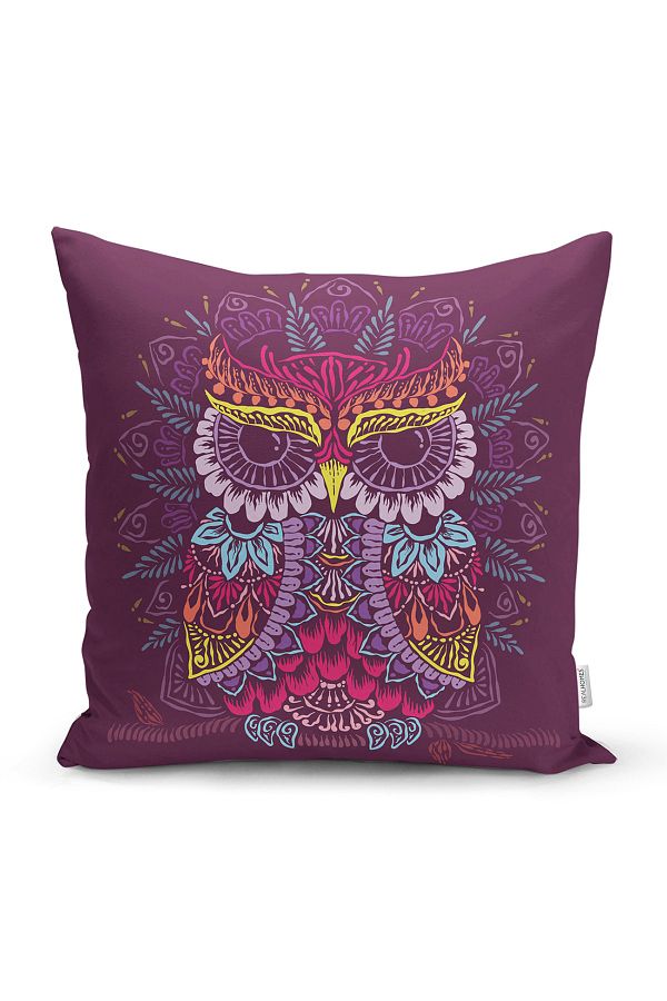 Realhomes-Modern Pillow Case with Authentic Owl Pattern on Purple Background 1