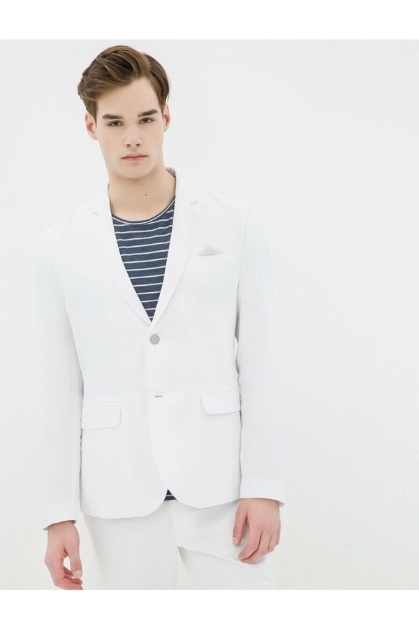 Koton-Men's White V-Neck Jacket 1