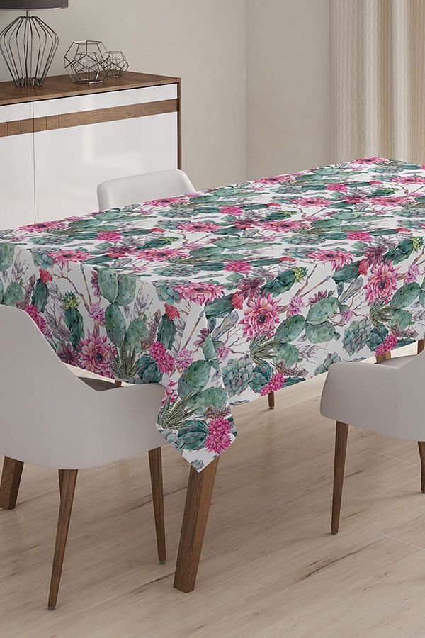 Realhomes-Cactus Patterned Digital Printed 3D Tablecloth - 140 x 180 cm 1