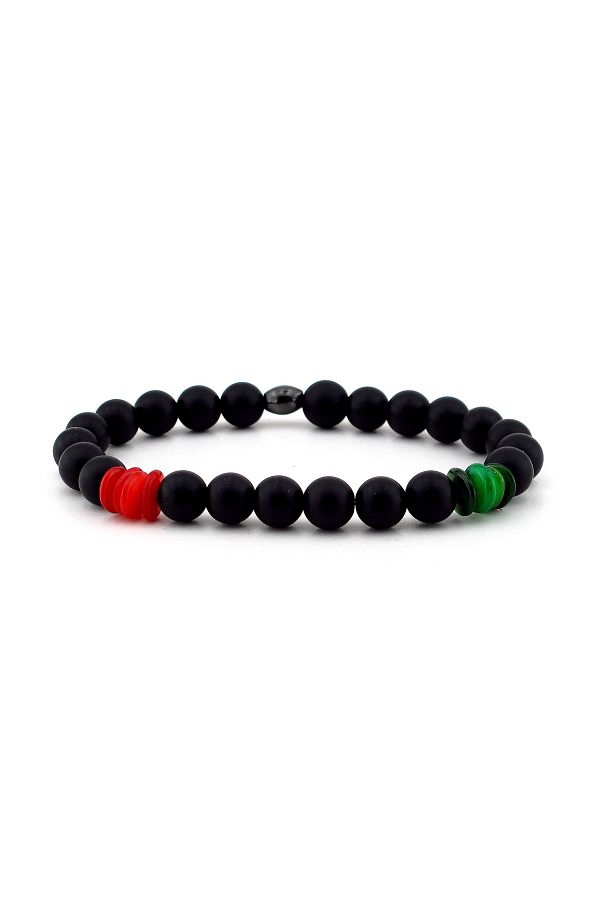 Solfera-Men's Matte Onyx Natural Stone Bracelet Red Green B628 1