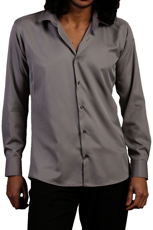 Dicotto-Micro Fabric Gray Slim Fit Shirt - Cufflinks, Solid Color - 201-7 1