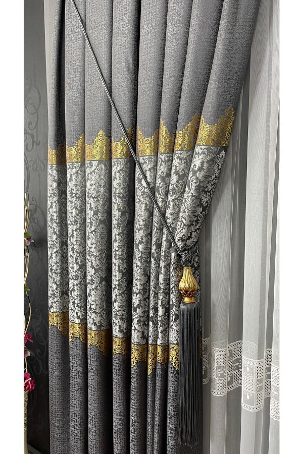 Yuka-Panou fundal perdea gri cu o singură aripă pliată îndeaproape Jacquard cu model semilucios 100 X 260 1
