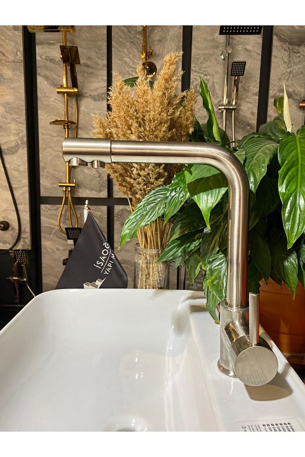 İSAOĞLU YAPI-Matte Chrome Purified Kitchen Faucet Brushed Chrome Purified Faucet Premium Model 1