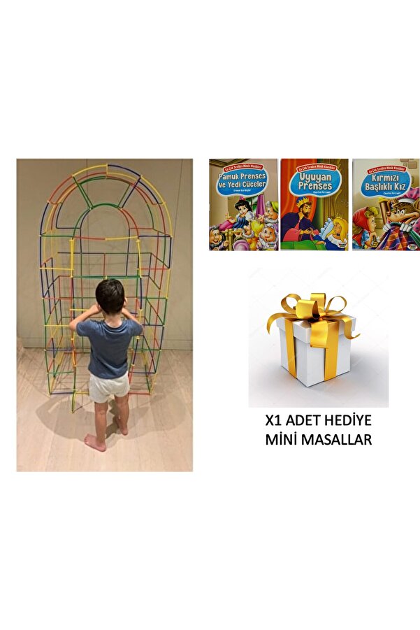 TOMBİ-X Kutusuz 300 Parça Eğlenceli Bambu Çubuklar Oyunu - Mini Masal Hediyeli