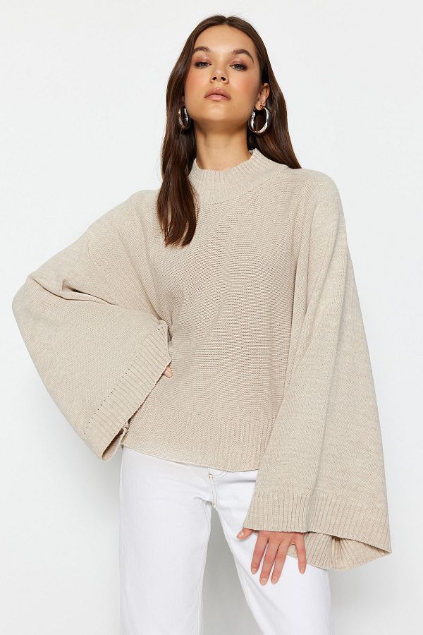 Trendyol Collection-Stone Wide Mold Strickpullover mit Fledermausärmeln TWOAW23KZ01838 1