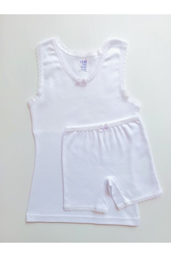ÇebiKids Kız Çocuk %100 Pamuklu Ribana Beyaz Atlet-paçalı Külot/boxer Takım