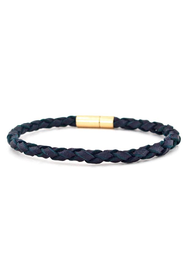 Solfera-Men's Hair Braid Original Leather Yellow Clip Navy Blue Bracelet Bt508 1
