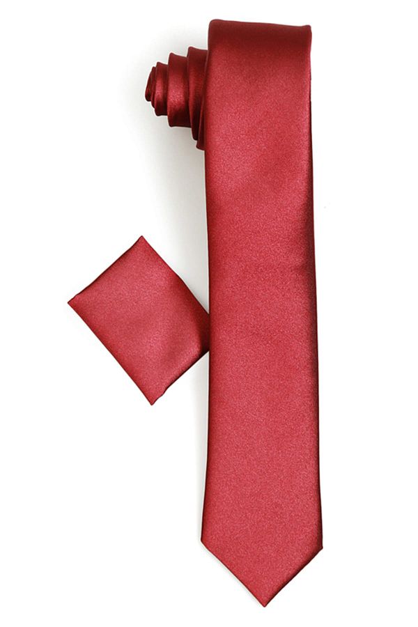 Varetta-Men's Burgundy Red Slim Fit Narrow Cut Plain Handkerchief Tie 1