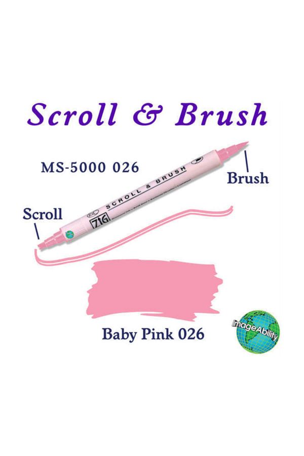 Zig-Scroll & Brush Double Line and Brush Tip Calligraphy and Shading Pen 026 Baby Pink 1