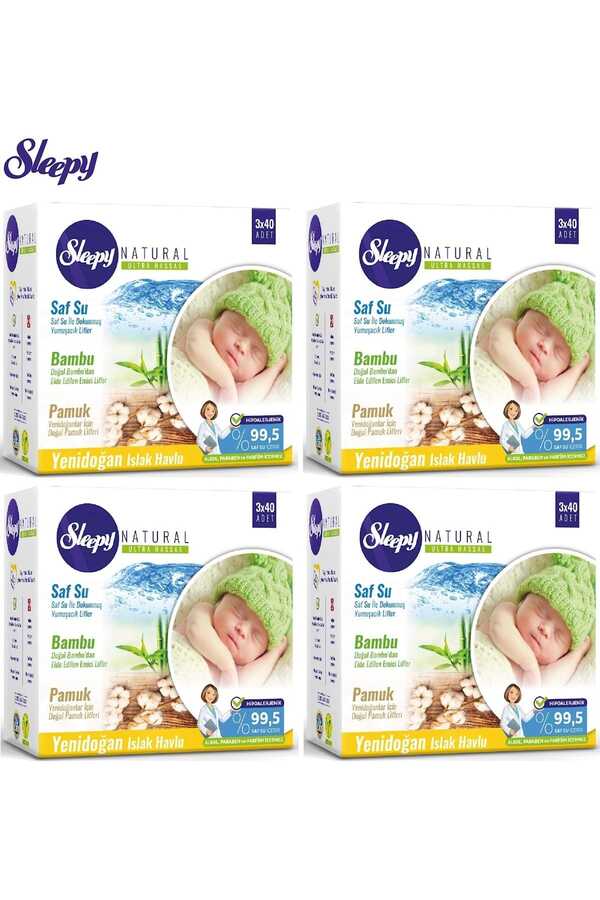 Sleepy-Wet Towels Newborn Bamboo Natural Set of 12 - 4Pk x 3 40 Sheets 1