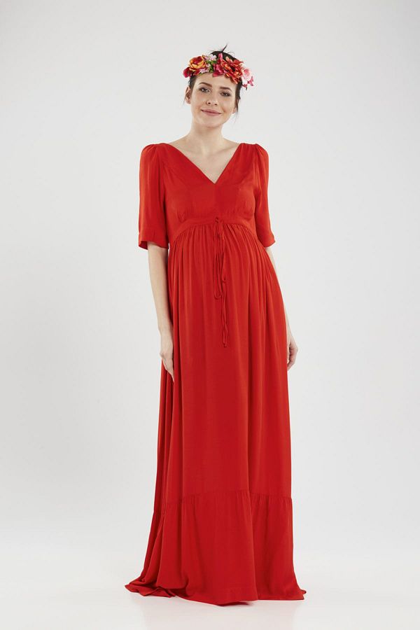 Lyn Devon MIRANDA V Neck Red Evening Dress Maternity Dress with Breastfeeding Features Trendyol