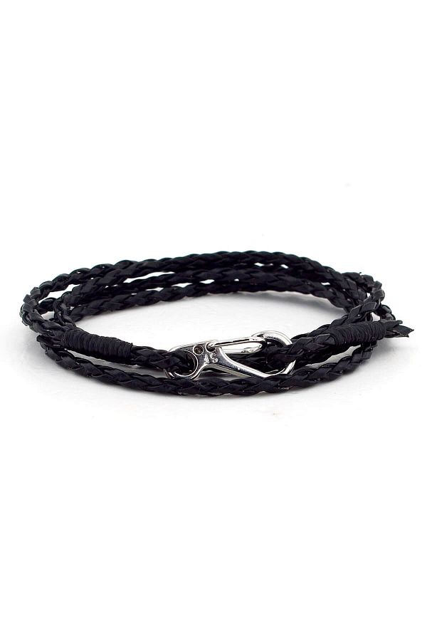 Solfera-Men's Metal Hook Four-Row Black Leather Bracelet Bt357 1