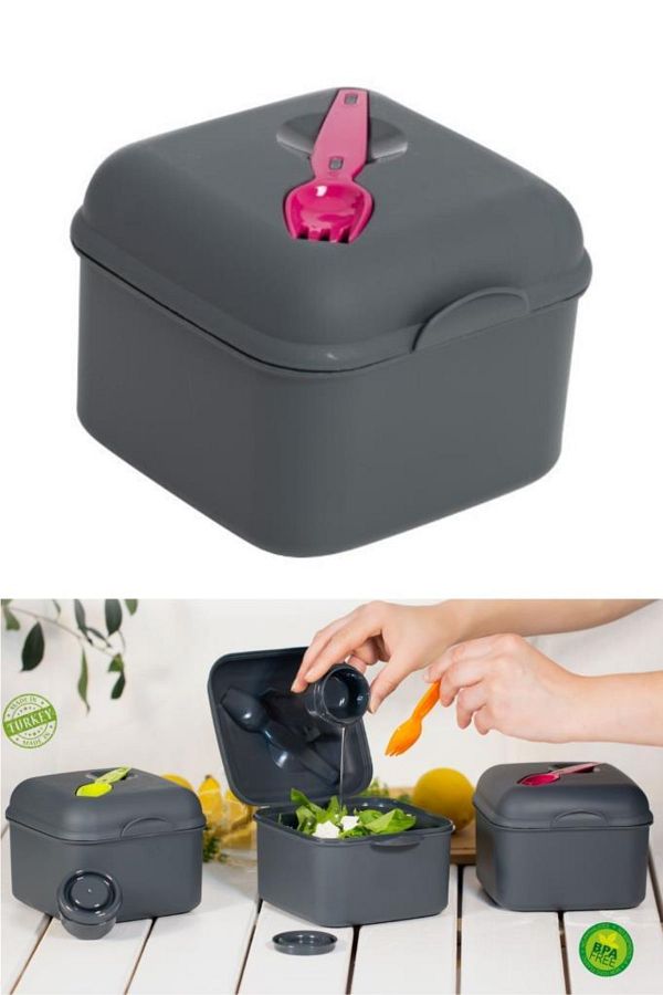 Flosoft-Diet and Vegetarian Storage Container - Salad Container with Fork and Sauce Bowl 1