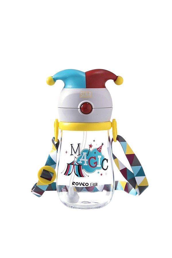 Rovco-350ml Tritan Water Bottle with Straw, Fun Magician Pattern and Smart Straw with Hat 1