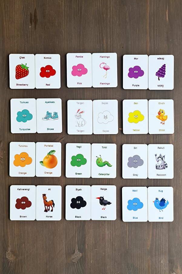 metafortoys Ahşap Zeka Kartları Eşleştirme Oyunu Ahşap Pazıl Oyuncak (renkler)