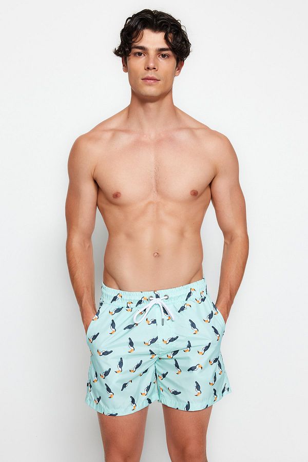 Trendyol Collection-Blaue bedruckte Badeshorts in Standardgröße - TMNSS20DS0014 1