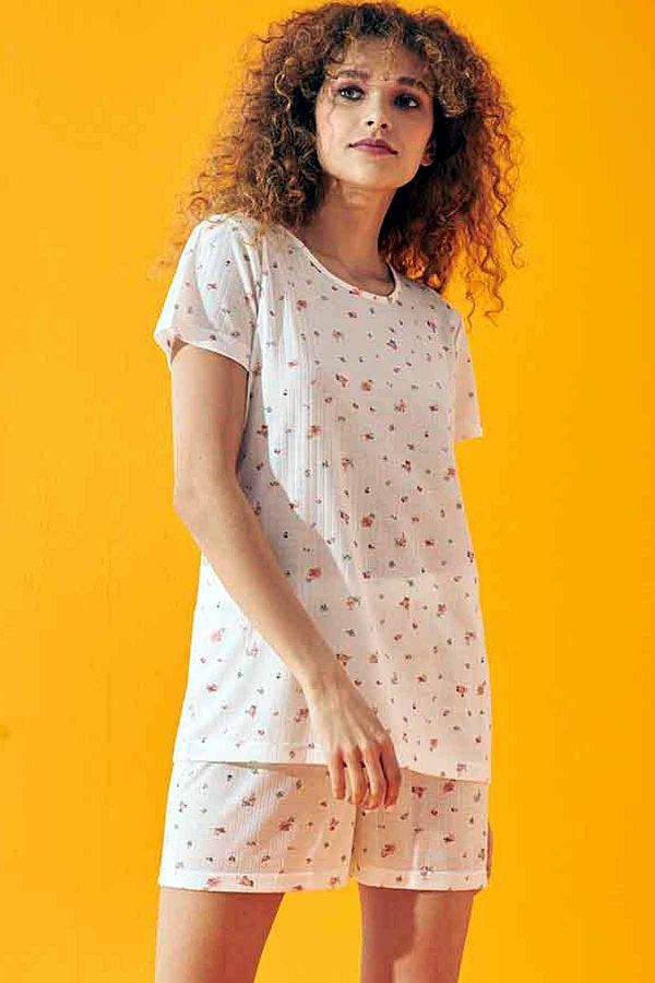 Siyah İnci-Crispy Flower Pattern Soft Touch Thin Knitted Shorts Set 1