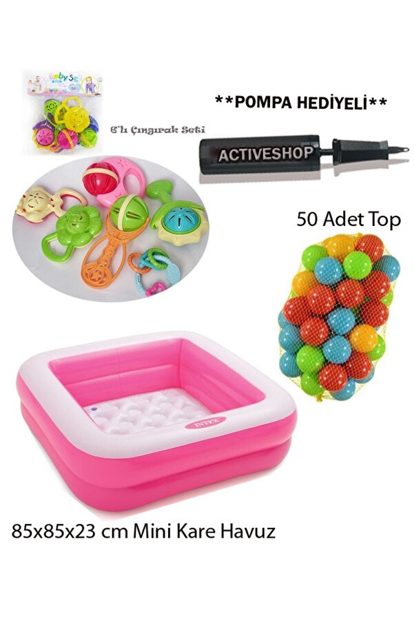 cayenna Mini Kare Havuz Seti (havuz-50 Adet Top-çıngırak Set Ve Pompa ) **pompa Hediye**